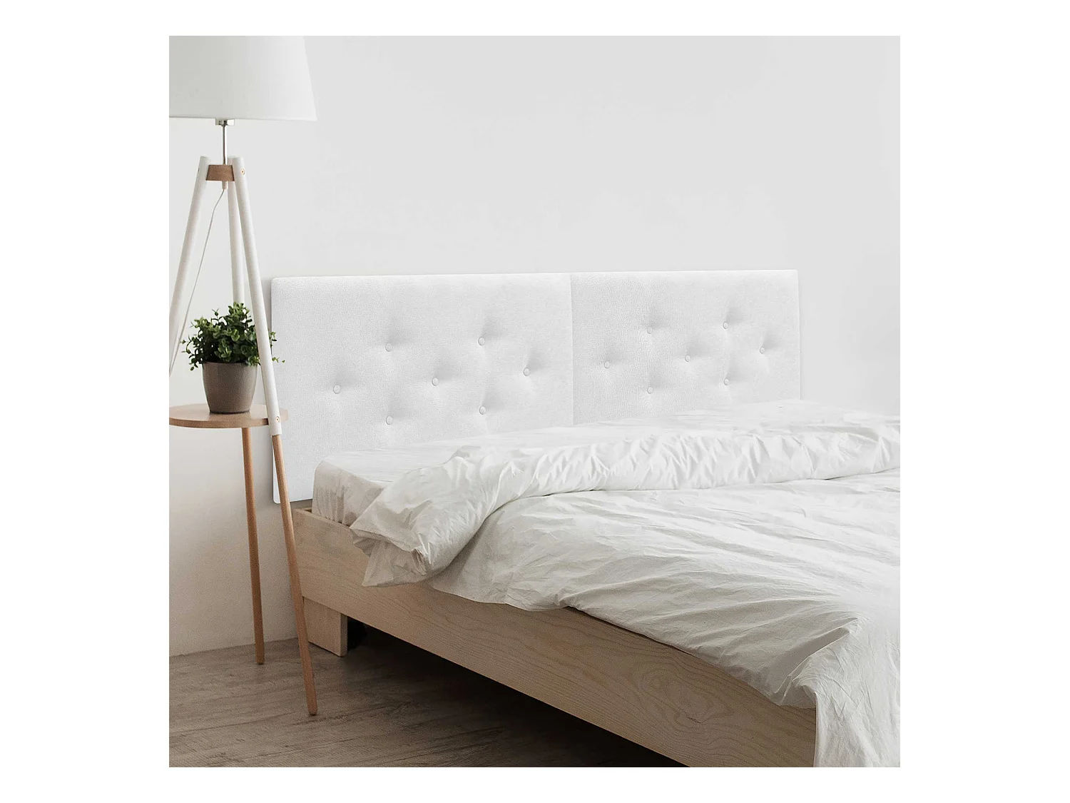 DHOME Tête de Lit en Tissu ACUALINE avec 3 Rangées Entrelacées de Boutons Tête de Lit Capitonnée de Luxe(Blanc, 210cm (2 pièces))