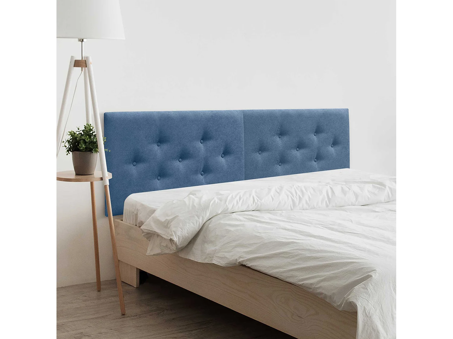 DHOME Tête de Lit en Tissu ACUALINE avec 3 Rangées Entrelacées de Boutons Tête de Lit Capitonnée de Luxe(Bleu, 160cm (2 pièces))
