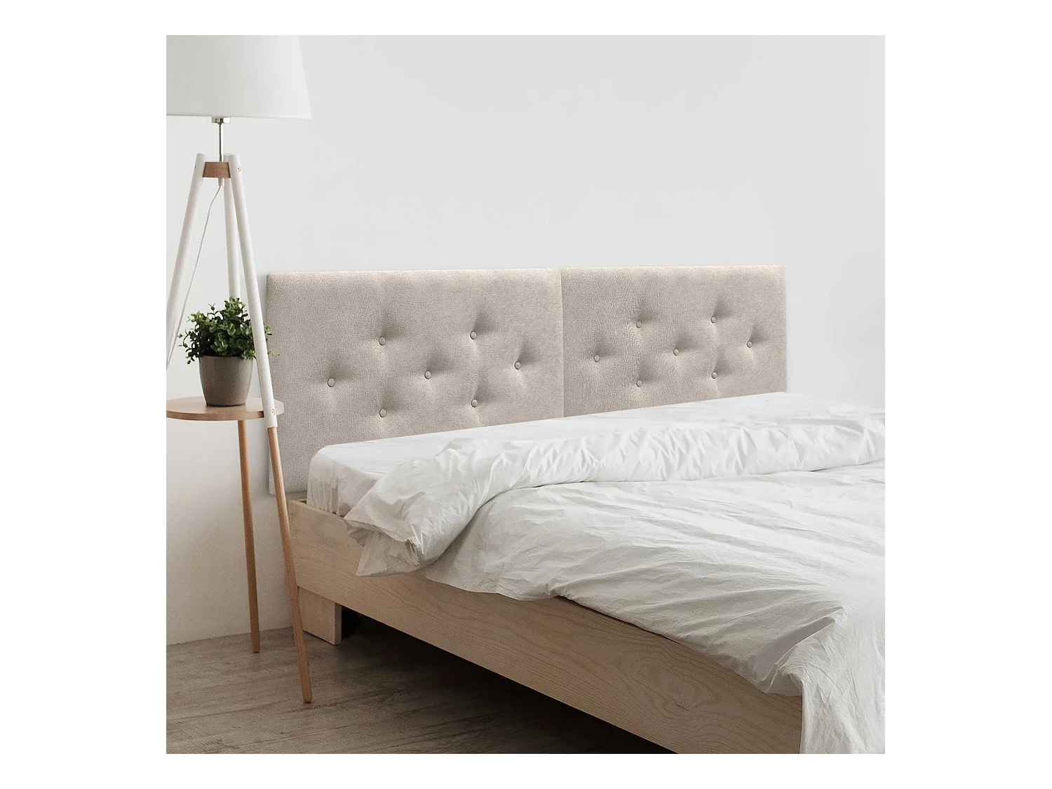 DHOME Tête de Lit en Tissu ACUALINE avec 3 Rangées Entrelacées de Boutons Tête de Lit Capitonnée de Luxe(Beige, 220cm (2 pièces))