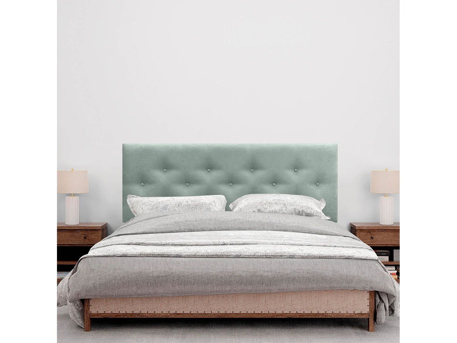 DHOME Hoofdbord van ACUALINE-stof met 3 verspringende rijen knopen, luxe gestoffeerd bedhoofdbord (Watergroen, 150cm)