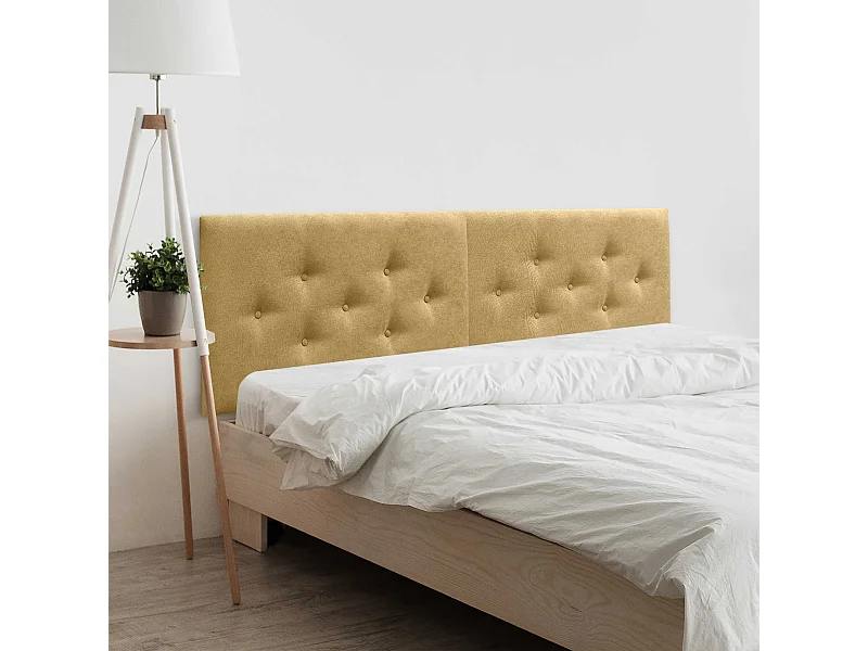 DHOME Kopfteil aus ACUALINE-Stoff mit 3 versetzten Knopf-Reihen, luxuriös gepolstertes Bettkopfteil (Senfgelb, 160cm (2-teilig))
