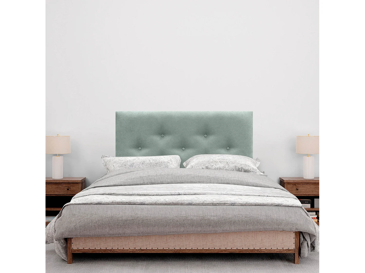 DHOME Tête de Lit en Tissu ACUALINE avec 3 Rangées Entrelacées de Boutons Tête de Lit Capitonnée de Luxe(Vert d’eau, 110cm)