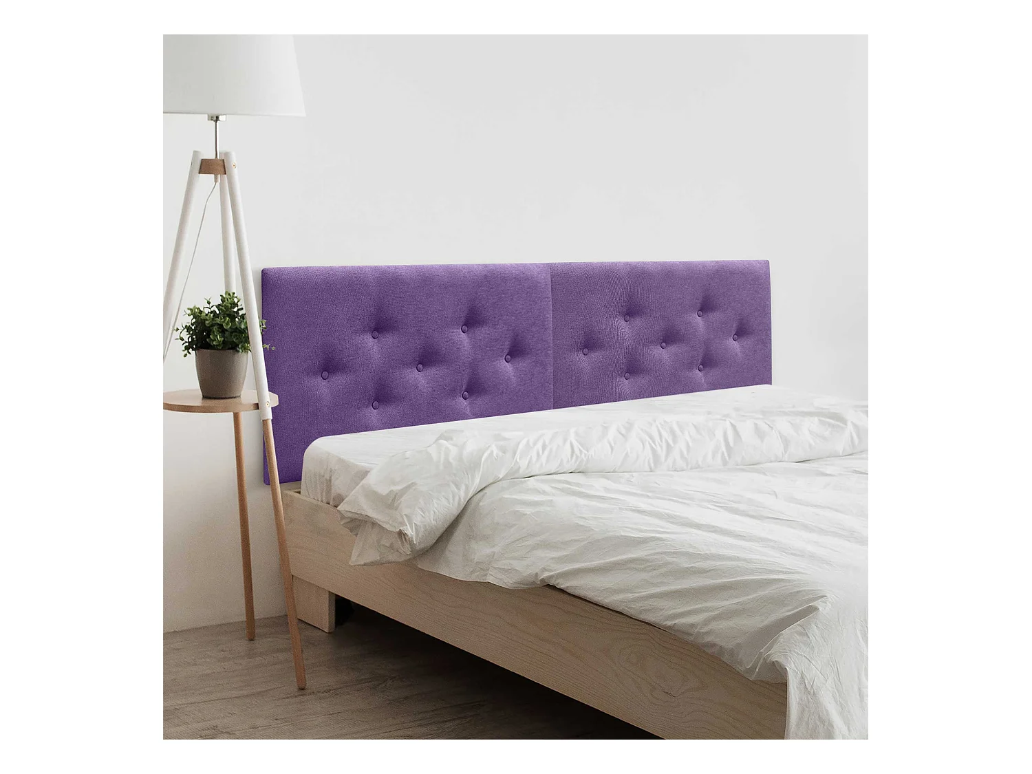 DHOME Hoofdbord van ACUALINE-stof met 3 verspringende rijen knopen, luxe gestoffeerd bedhoofdbord (Lila, 160cm (2-delig))