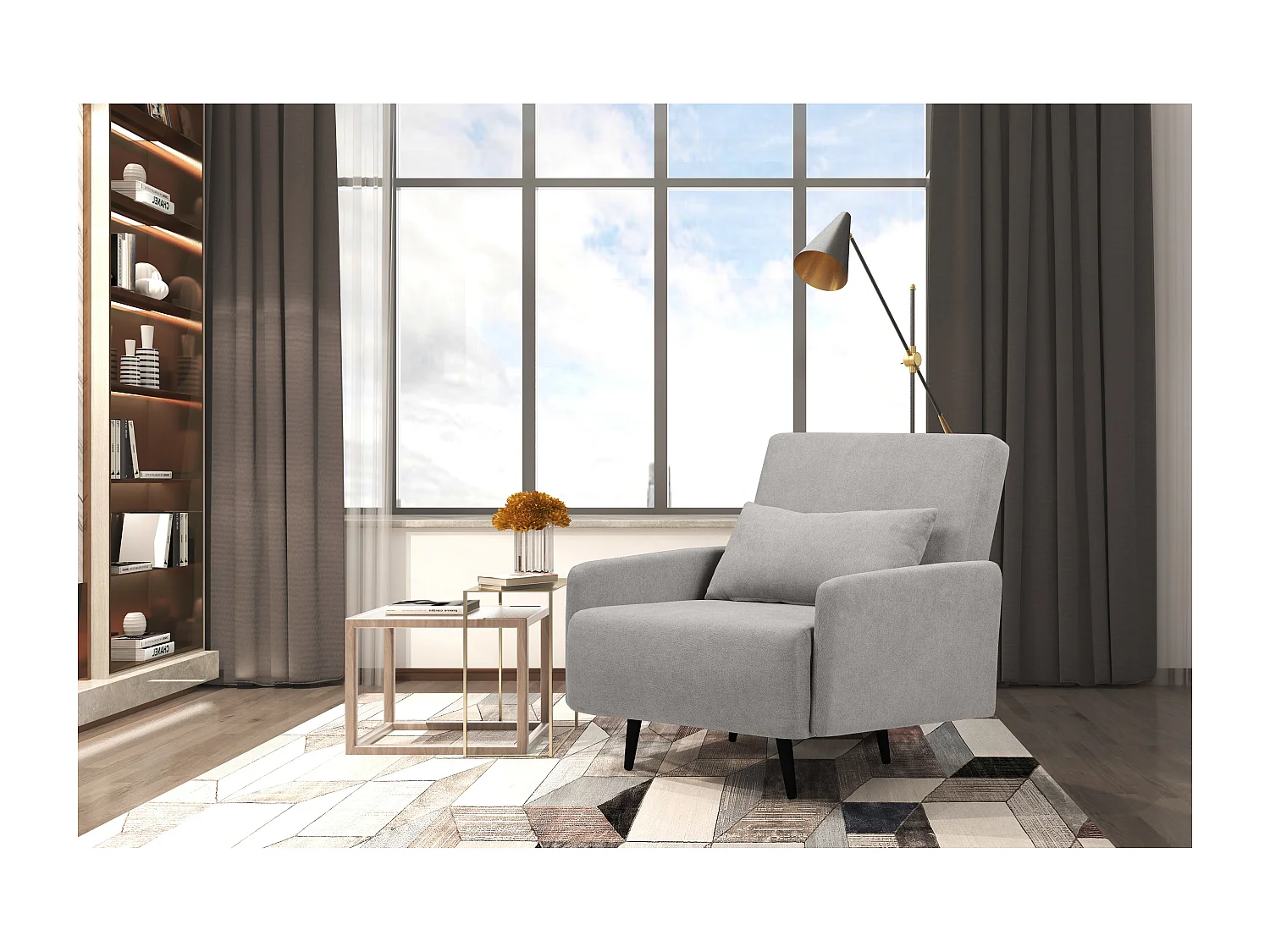 Mallory | Tagesbett mit Armlehnen in Hellgrau