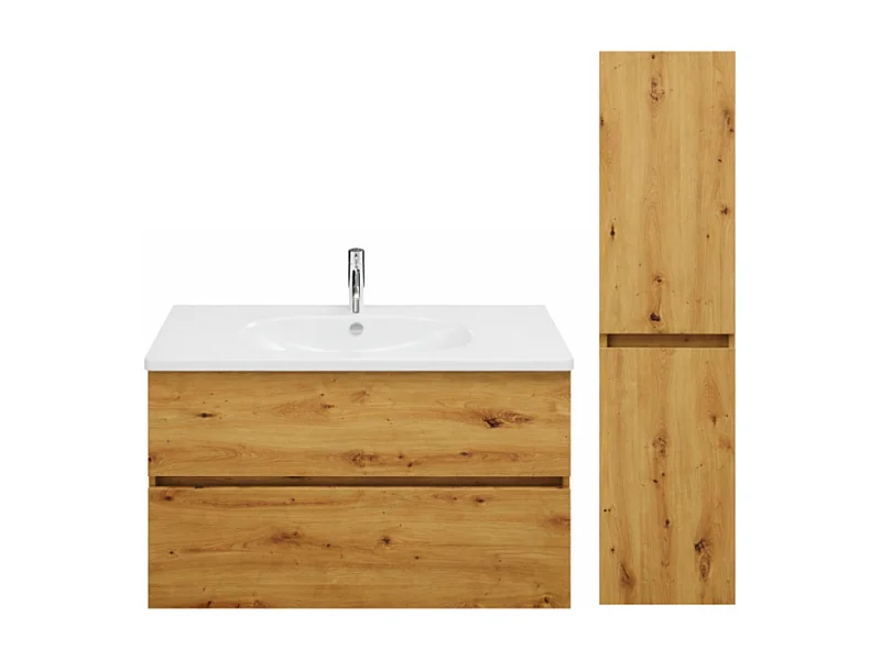 Pack meuble de salle de bain simple vasque BURGBAD Joline 100 cm chêne + colonne