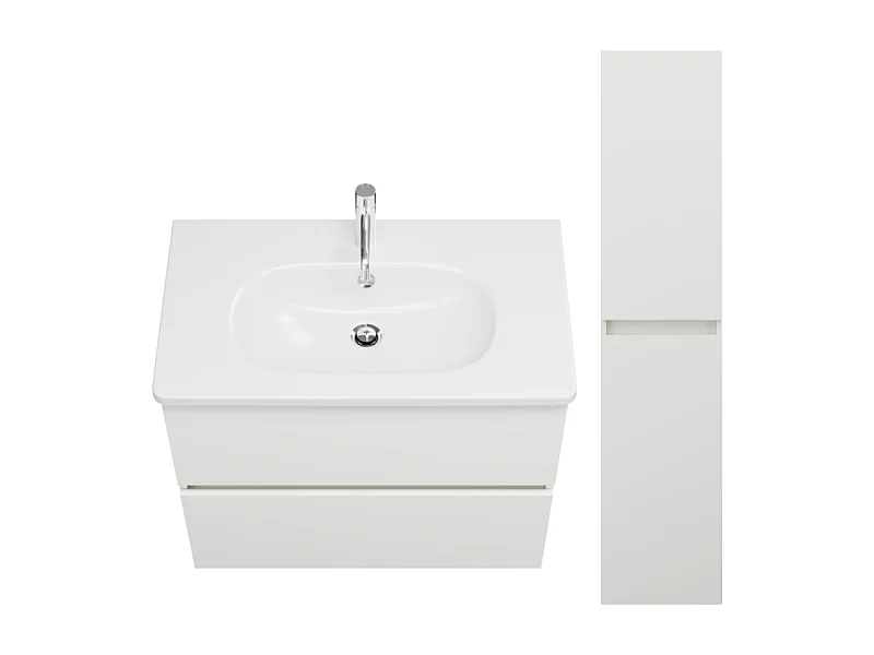 Pack meuble de salle de bain simple vasque 80 cm BURGBAD Joline blanc mat + colonne