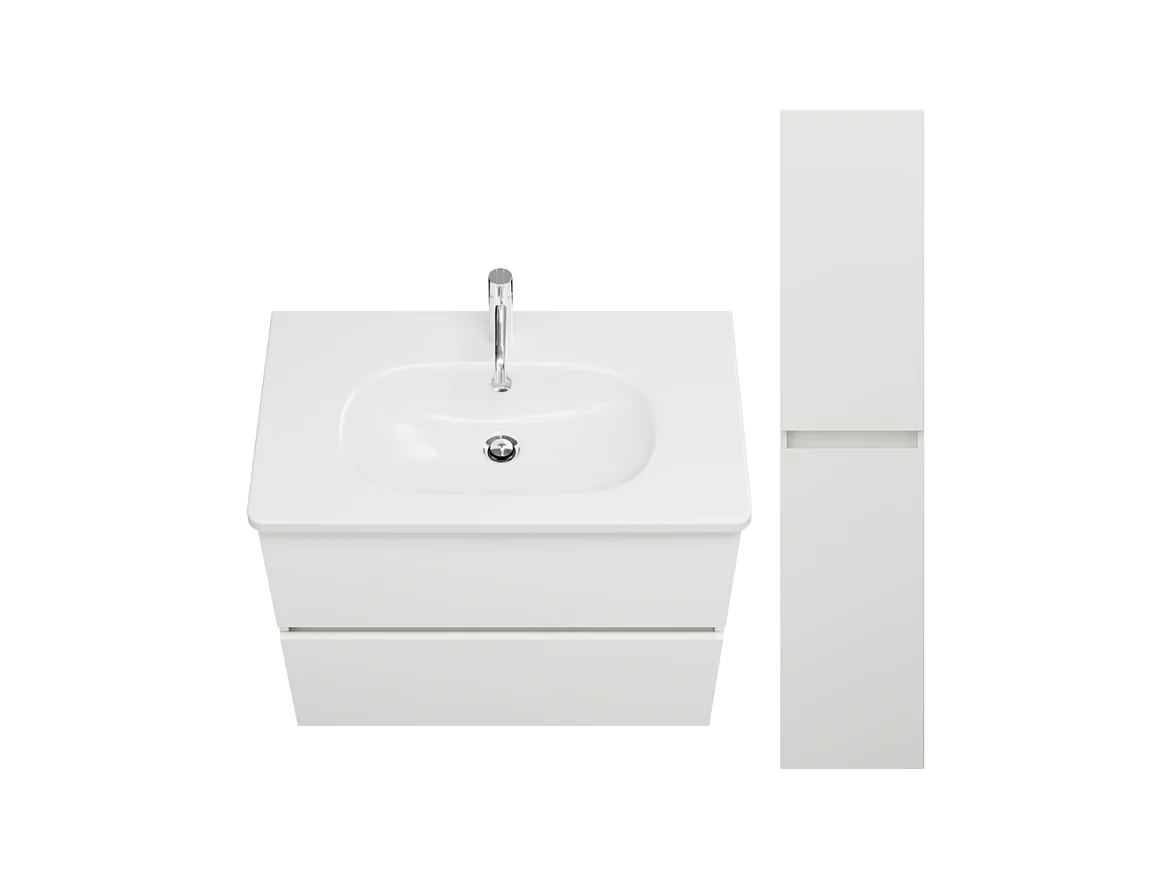 Pack meuble de salle de bain simple vasque 80 cm BURGBAD Joline blanc mat + colonne