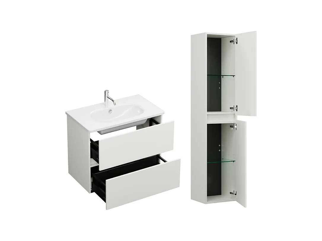 Pack meuble de salle de bain simple vasque 80 cm BURGBAD Joline blanc mat + colonne