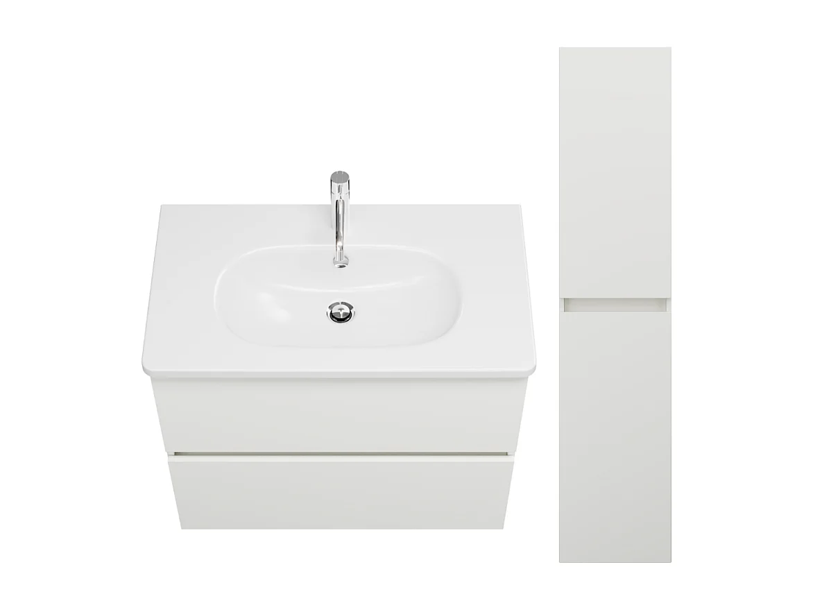 Pack meuble de salle de bain simple vasque 80 cm BURGBAD Joline blanc mat + colonne