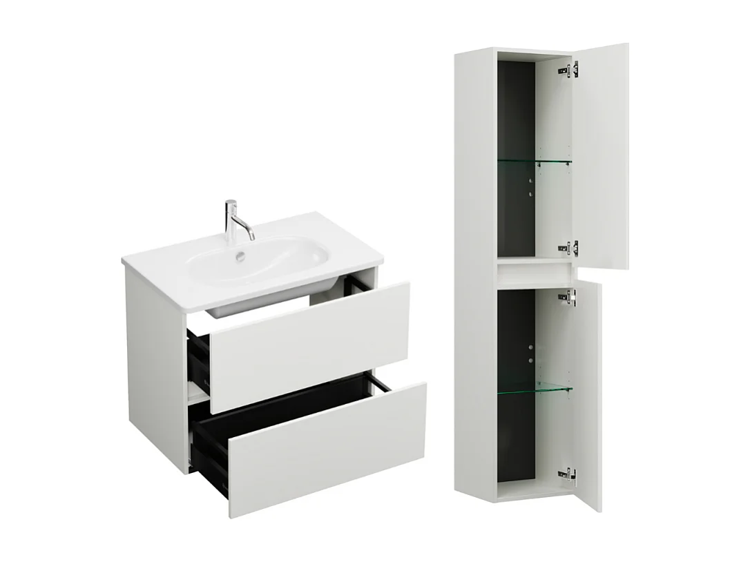 Pack meuble de salle de bain simple vasque 80 cm BURGBAD Joline blanc mat + colonne