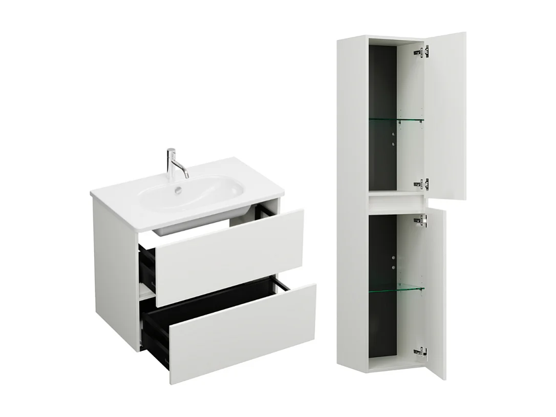 Pack meuble de salle de bain simple vasque 80 cm BURGBAD Joline blanc mat + colonne