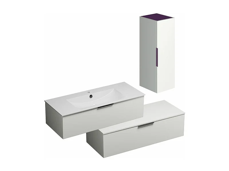 Meuble salle de bain vasque BURGBAD Olena en décaler 120 cm blanc brillant + colonne