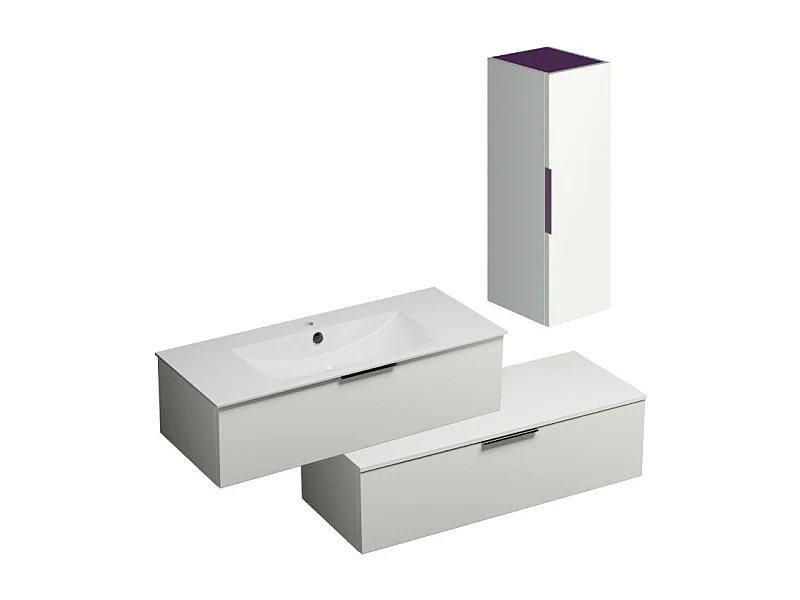 Meuble salle de bain vasque BURGBAD Olena en décaler 120 cm blanc brillant + colonne