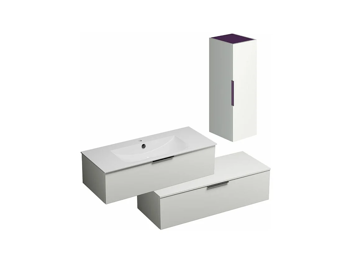 Meuble salle de bain vasque BURGBAD Olena en décaler 120 cm blanc brillant + colonne