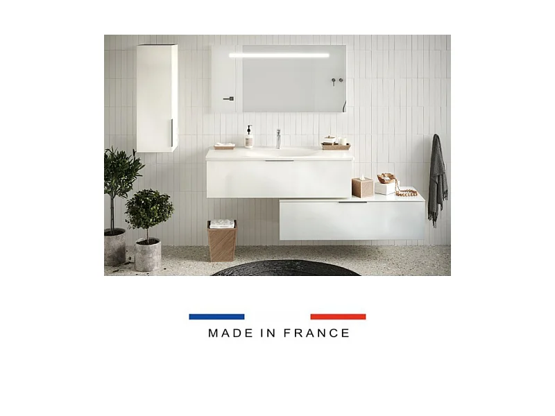 Meuble salle de bain vasque BURGBAD Olena en décaler 120 cm blanc brillant + colonne