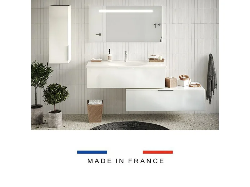 Meuble salle de bain vasque BURGBAD Olena en décaler 120 cm blanc brillant + colonne