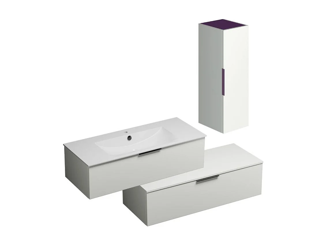 Meuble salle de bain vasque BURGBAD Olena en décaler 120 cm blanc brillant + colonne