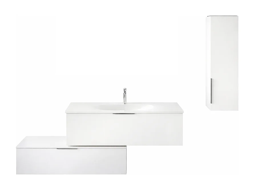 Meuble vasque 120 cm BURGBAD Olena en décaler blanc brillant + colonne