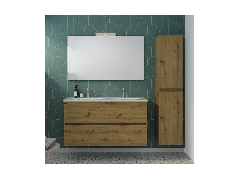 Pack meuble de salle de bain double vasque 120 cm chêne BURGBAD Joline + colonne