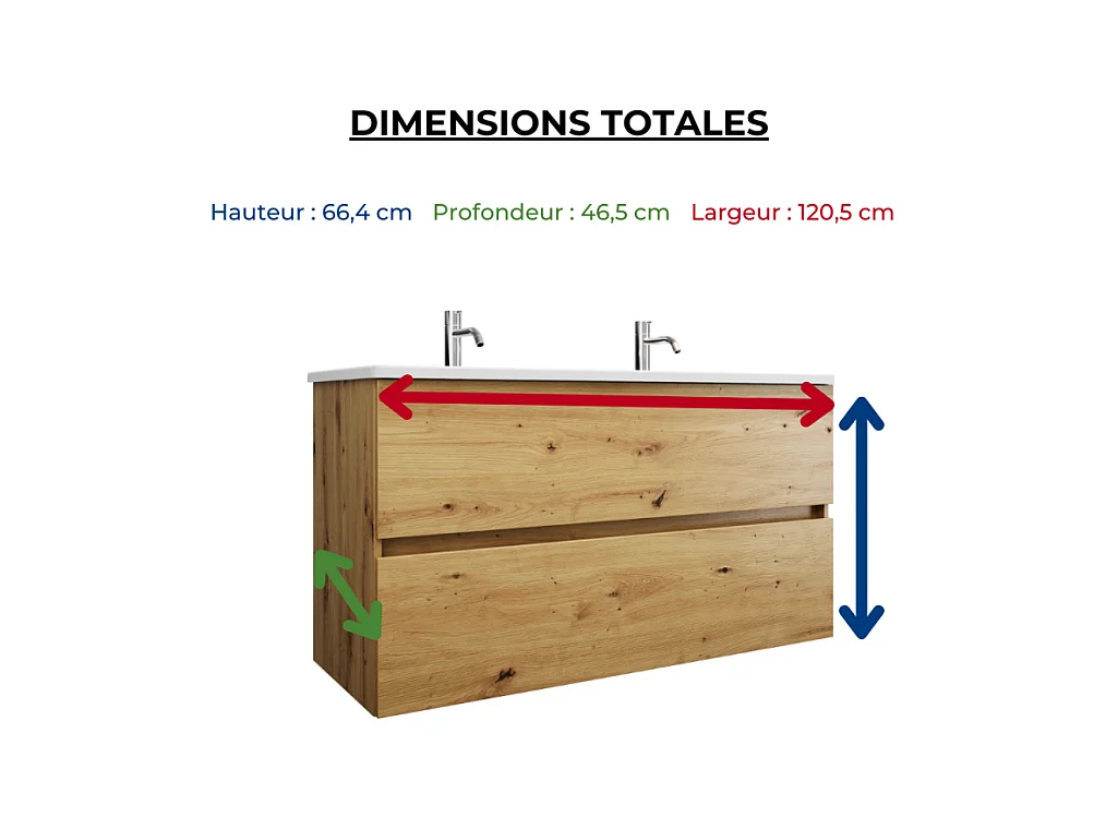 Pack meuble de salle de bain double vasque 120 cm chêne BURGBAD Joline + colonne