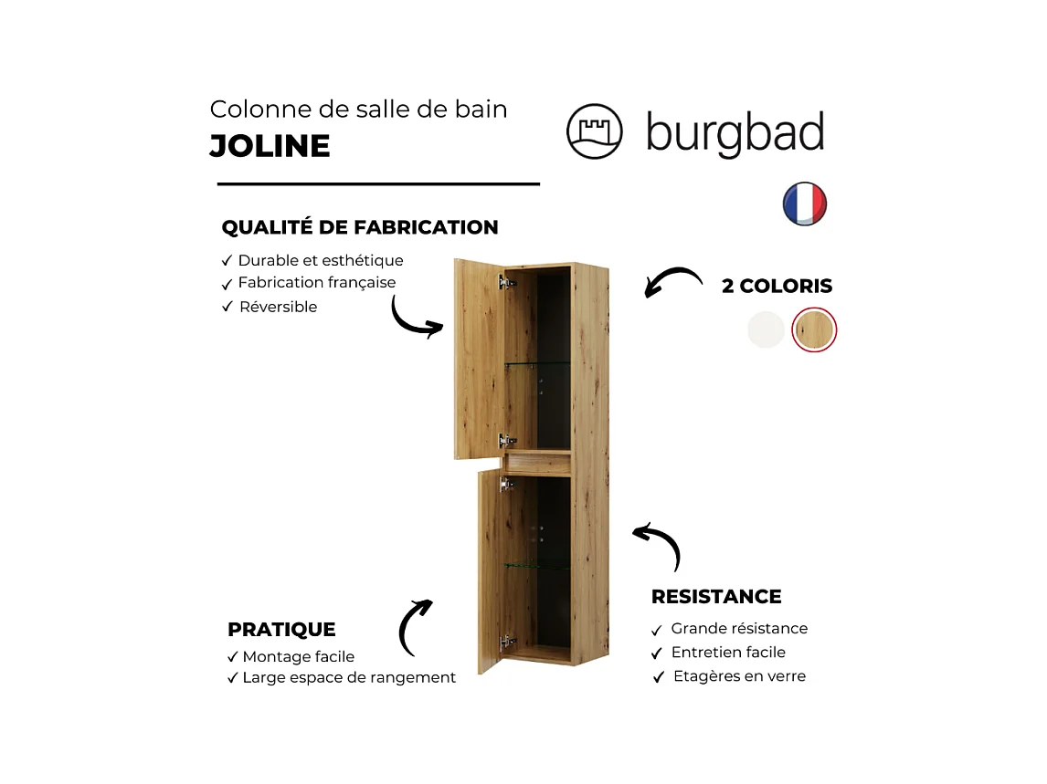 Pack meuble de salle de bain double vasque 120 cm chêne BURGBAD Joline + colonne