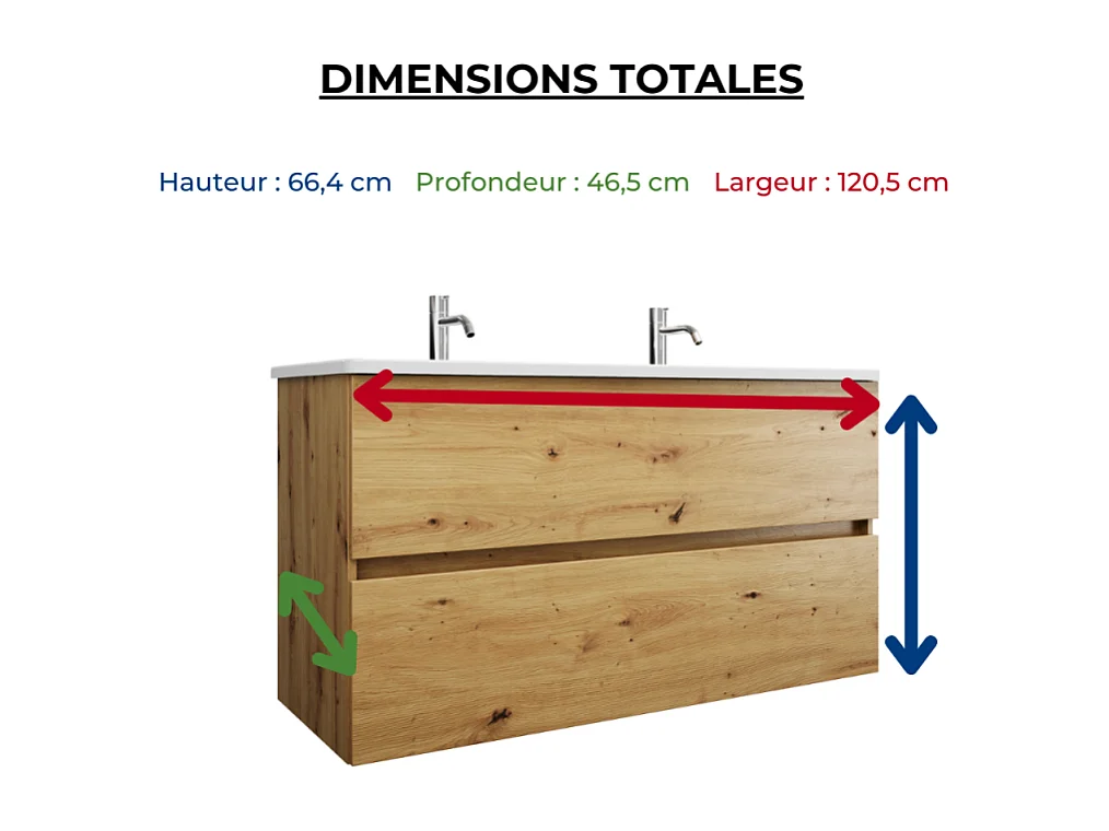Pack meuble de salle de bain double vasque 120 cm chêne BURGBAD Joline + colonne