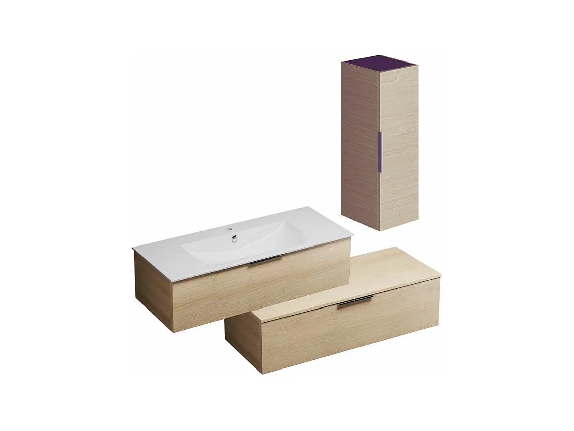 Meuble salle de bain vasque BURGBAD Olena en décaler 120 cm chêne clair + colonne