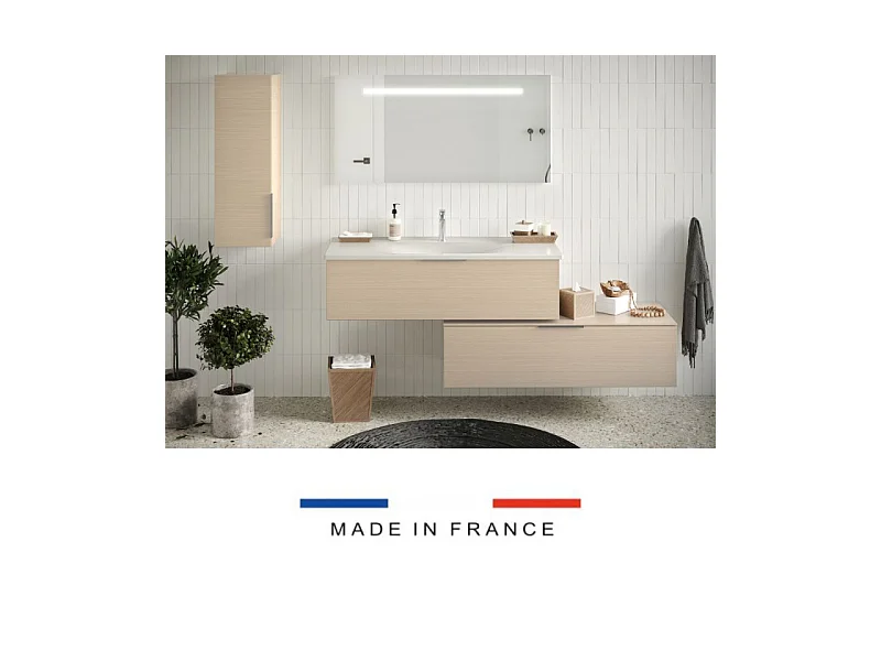 Meuble salle de bain vasque BURGBAD Olena en décaler 120 cm chêne clair + colonne