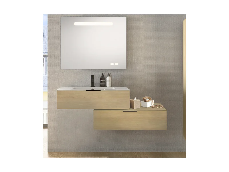Meuble salle de bain vasque BURGBAD Olena en décaler 120 cm chêne clair + colonne