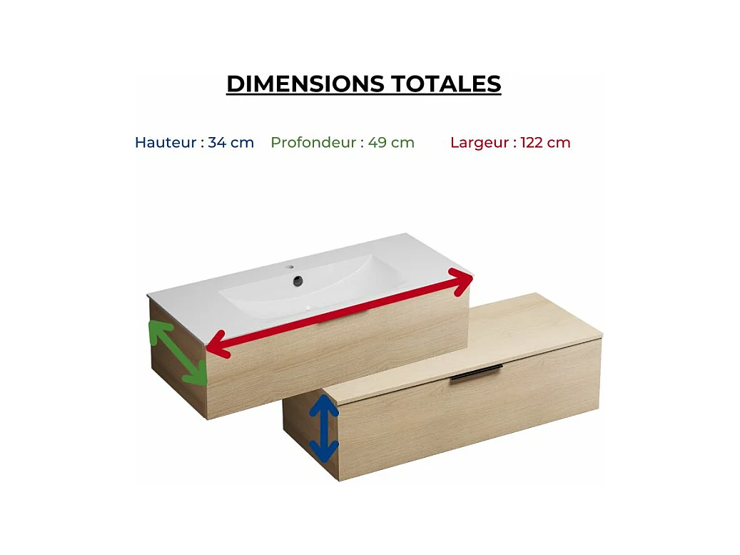Meuble salle de bain vasque BURGBAD Olena en décaler 120 cm chêne clair + colonne