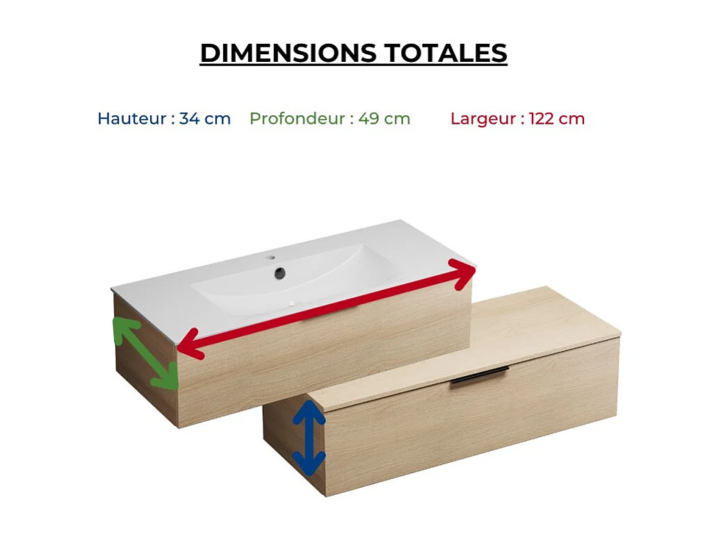 Meuble vasque 120 cm BURGBAD Olena en décaler chêne clair + colonne