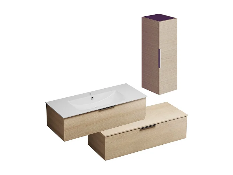 Meuble salle de bain vasque BURGBAD Olena en décaler 120 cm chêne clair + colonne