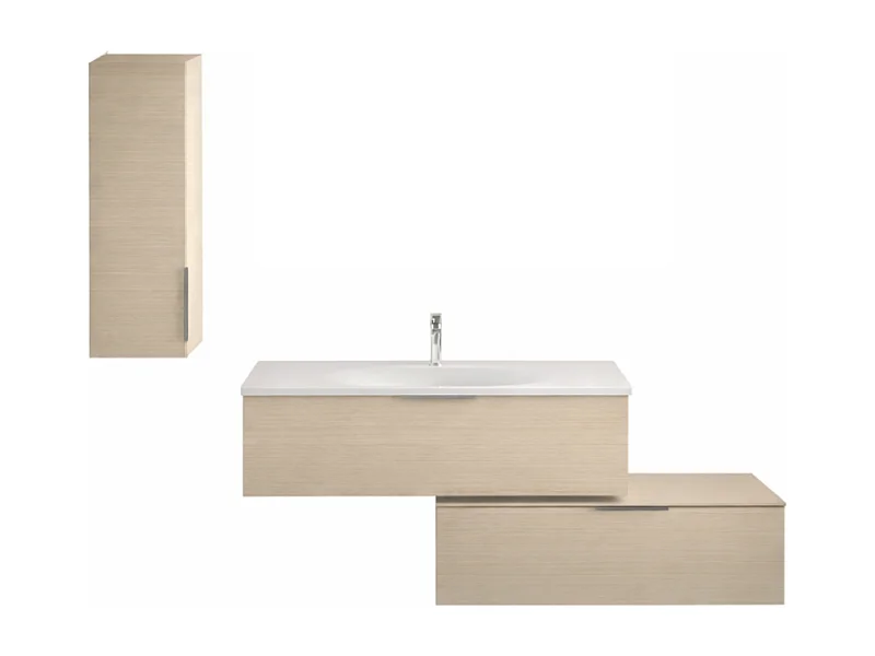 Meuble salle de bain vasque BURGBAD Olena en décaler 120 cm chêne clair + colonne