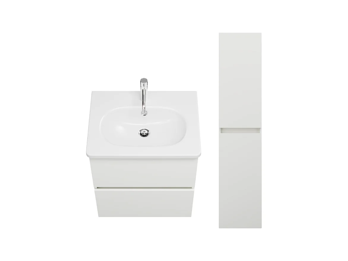 Pack meuble de salle de bain simple vasque 60 cm BURGBAD Joline blanc mat + colonne