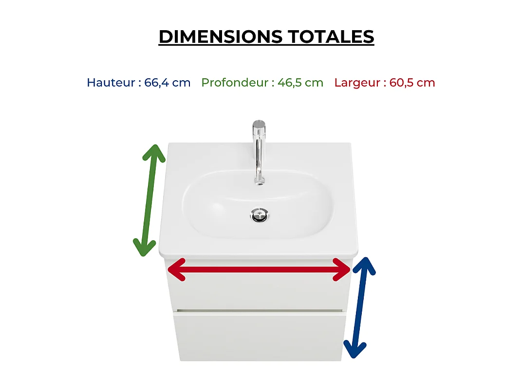 Pack meuble de salle de bain simple vasque 60 cm BURGBAD Joline blanc mat + colonne