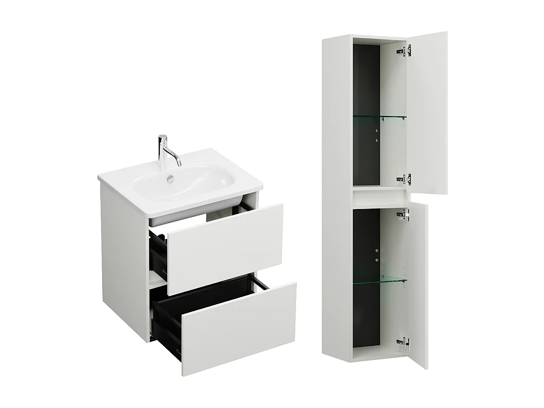 Pack meuble de salle de bain simple vasque 60 cm BURGBAD Joline blanc mat + colonne