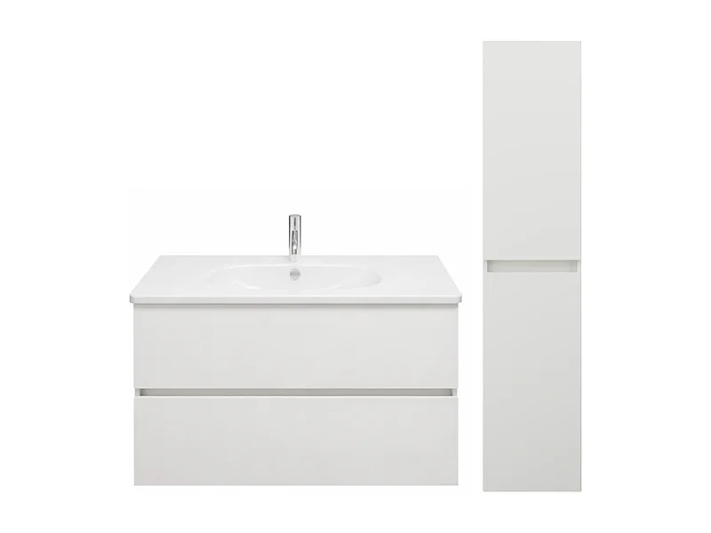 Pack meuble de salle de bain simple vasque 60 cm BURGBAD Joline blanc mat + colonne