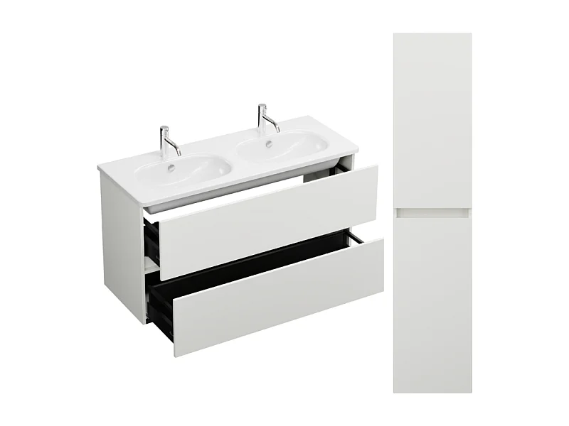 Pack meuble de salle de bain double vasque 120 cm blanc mat BURGBAD Joline + colonne