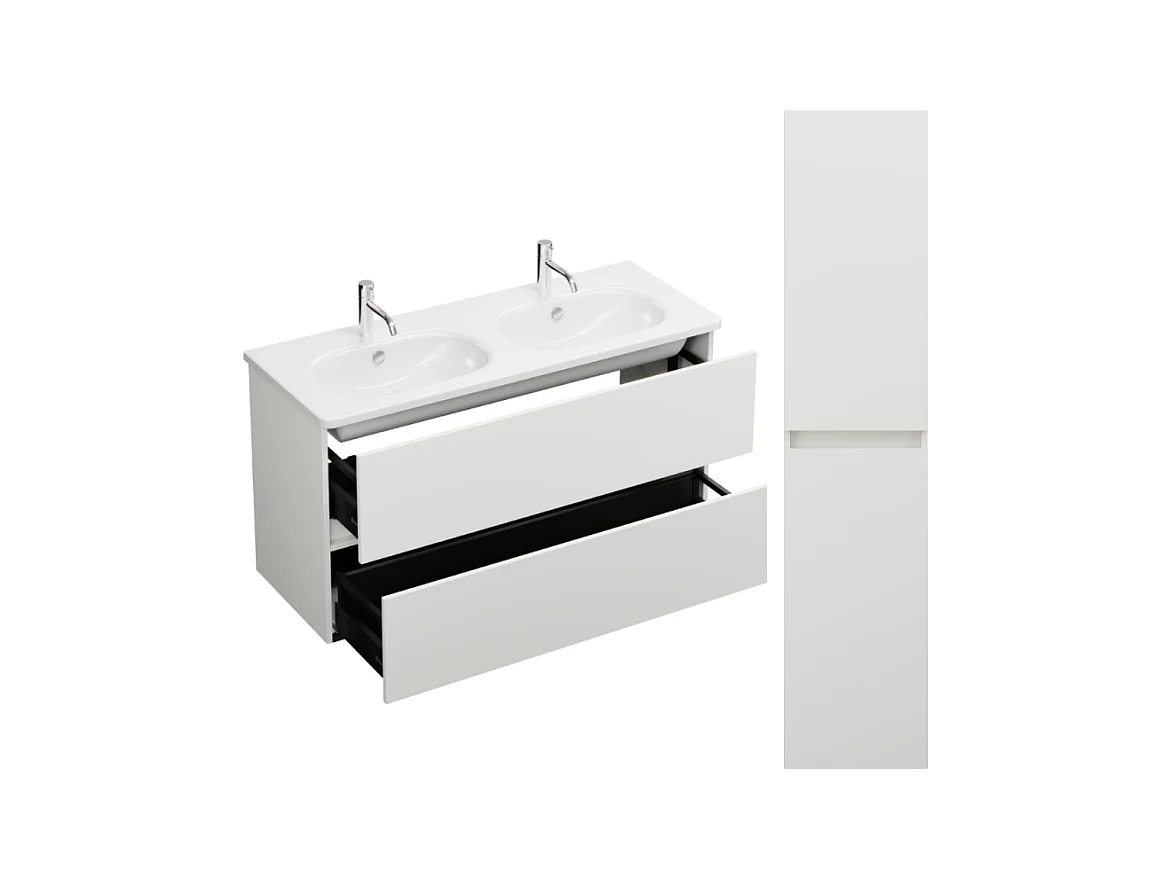 Pack meuble de salle de bain double vasque 120 cm blanc mat BURGBAD Joline + colonne