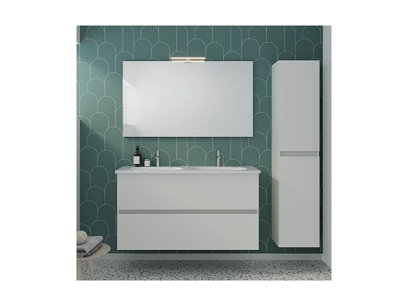 Pack meuble de salle de bain double vasque 120 cm blanc mat BURGBAD Joline + colonne