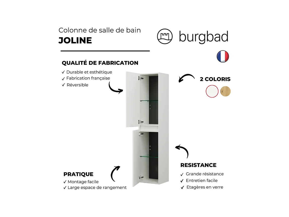 Pack meuble de salle de bain double vasque 120 cm blanc mat BURGBAD Joline + colonne
