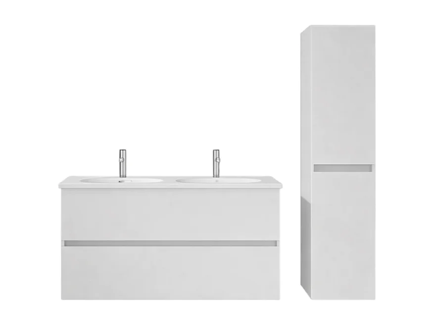 Pack meuble de salle de bain double vasque 120 cm blanc mat BURGBAD Joline + colonne