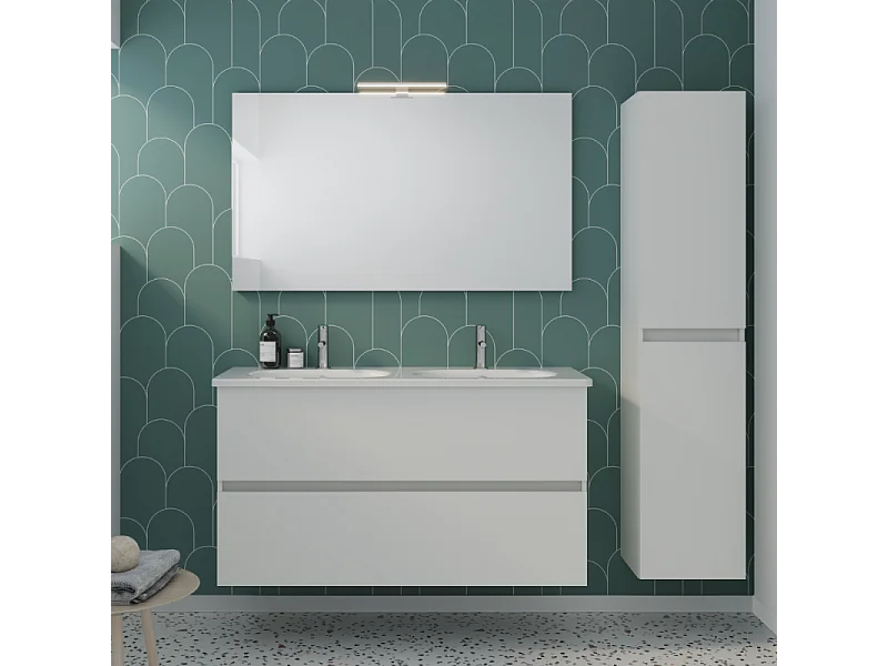 Pack meuble de salle de bain double vasque 120 cm blanc mat BURGBAD Joline + colonne