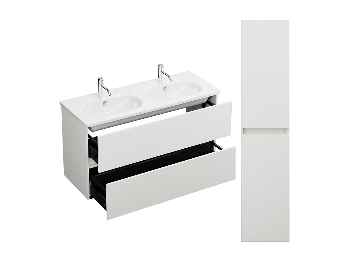 Pack meuble de salle de bain double vasque 120 cm blanc mat BURGBAD Joline + colonne