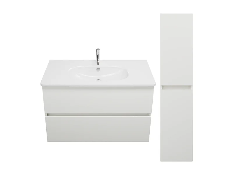 Pack meuble de salle de bain simple vasque BURGBAD Joline 100 cm blanc + colonne