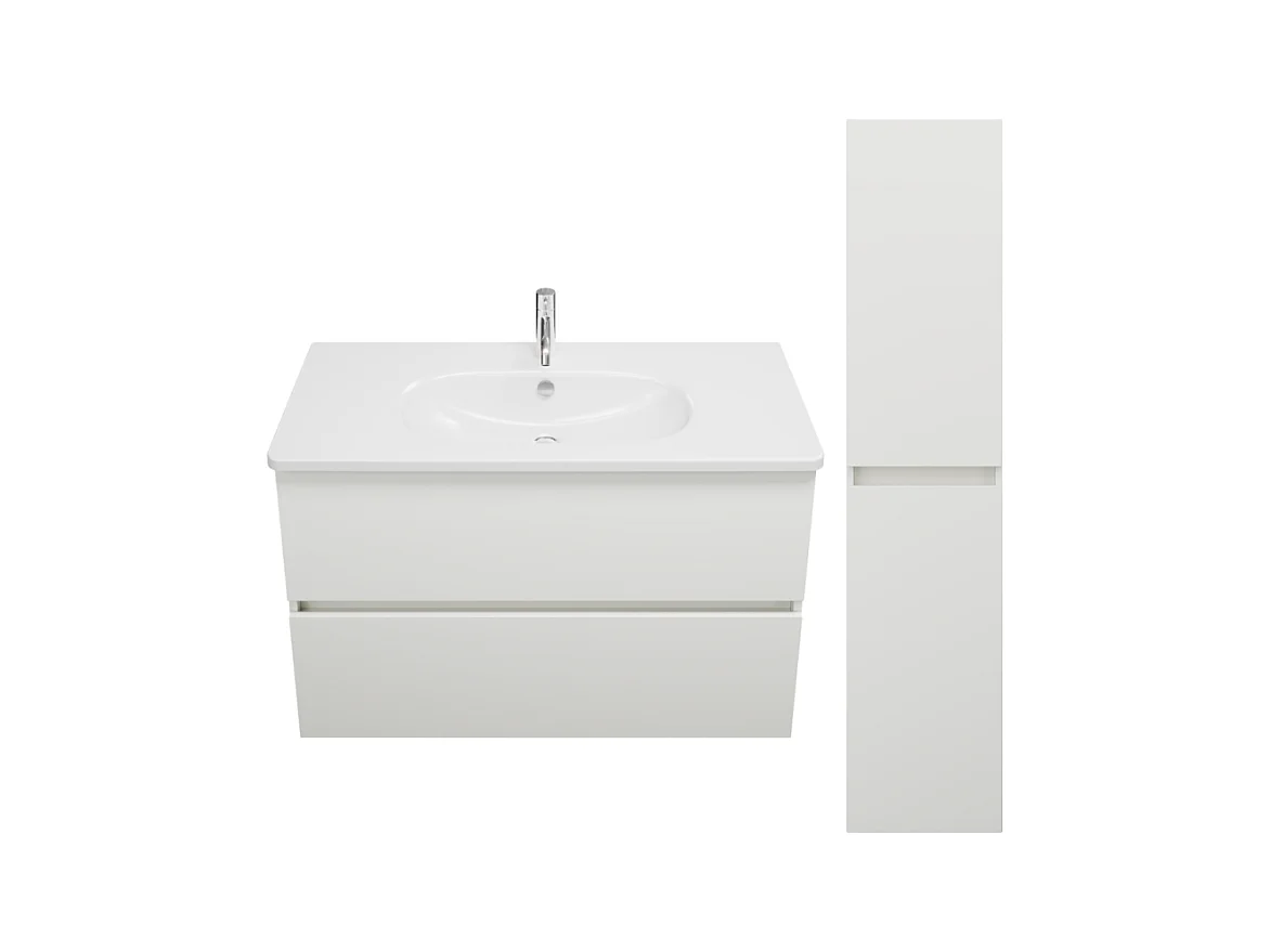 Pack meuble de salle de bain simple vasque BURGBAD Joline 100 cm blanc + colonne