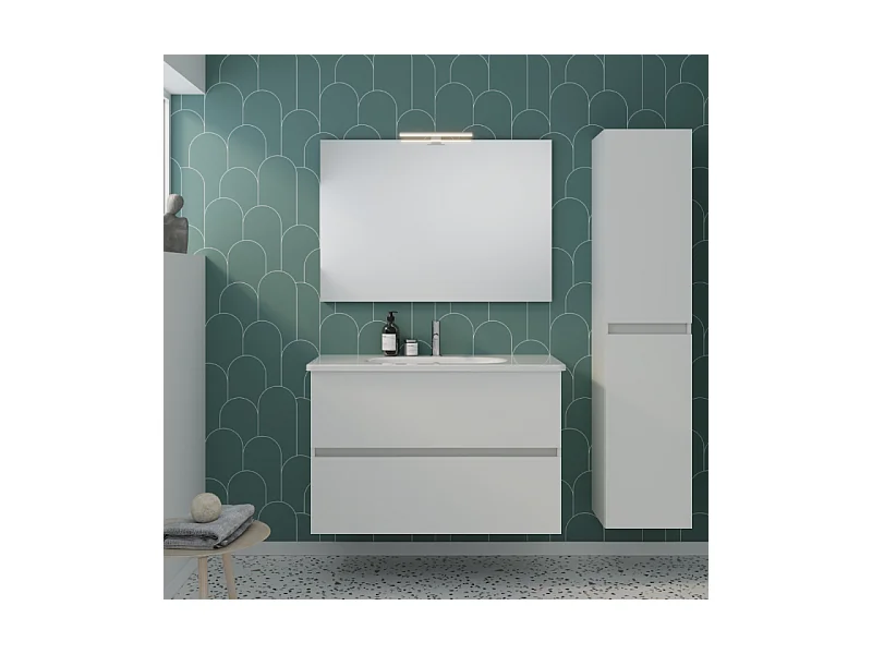 Pack meuble de salle de bain simple vasque BURGBAD Joline 100 cm blanc + colonne