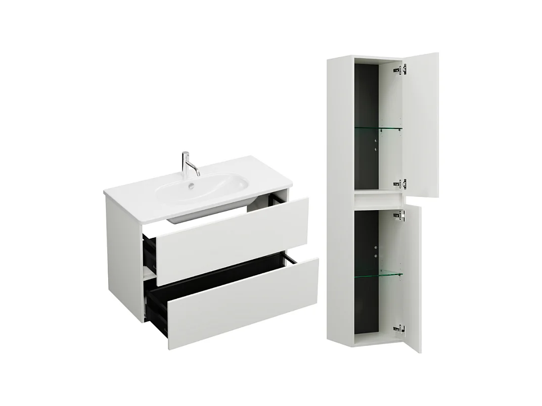 Pack meuble de salle de bain simple vasque BURGBAD Joline 100 cm blanc + colonne