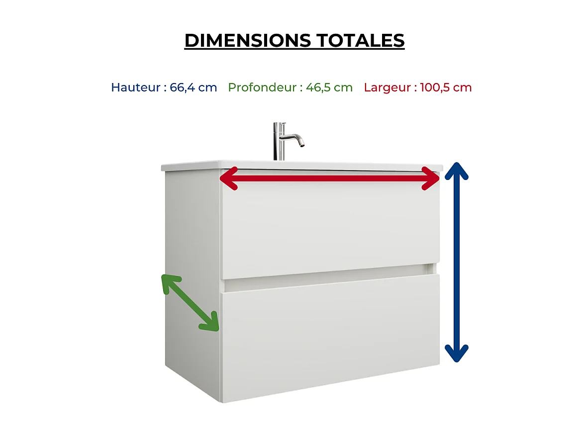 Pack meuble de salle de bain simple vasque BURGBAD Joline 100 cm blanc + colonne