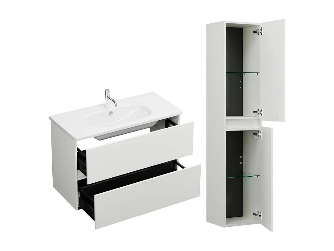 Pack meuble de salle de bain simple vasque BURGBAD Joline 100 cm blanc + colonne